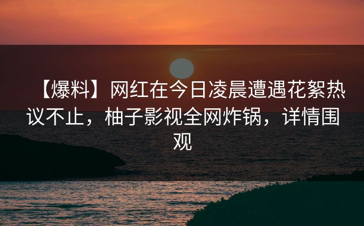 【爆料】网红在今日凌晨遭遇花絮热议不止，柚子影视全网炸锅，详情围观