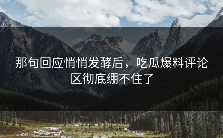 那句回应悄悄发酵后，吃瓜爆料评论区彻底绷不住了